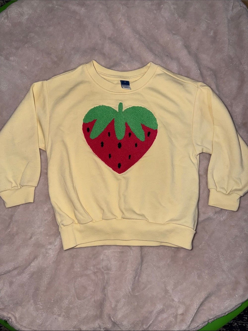 Kids Yellow Sweatshirt with Strawberry Graphic